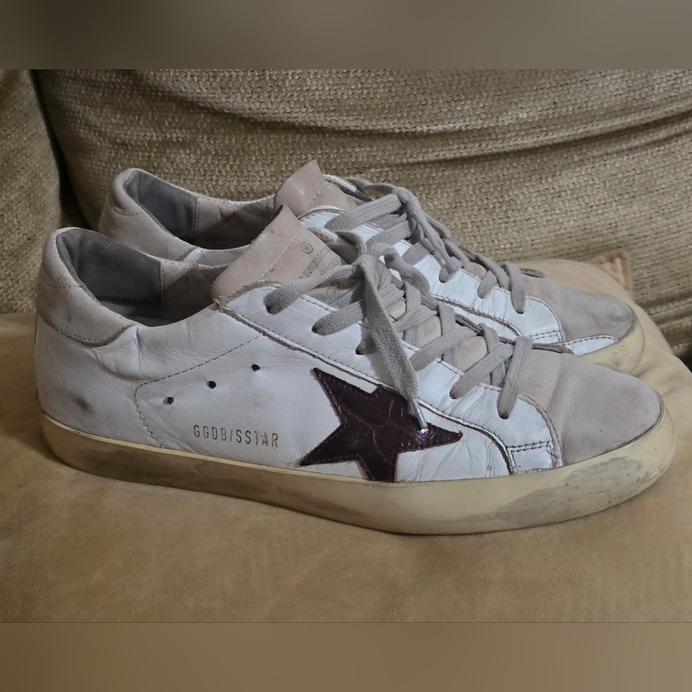 Golden Goose White Sneakers with Gray Suede and Burgundy Star Size 40 - Picture 4 of 15